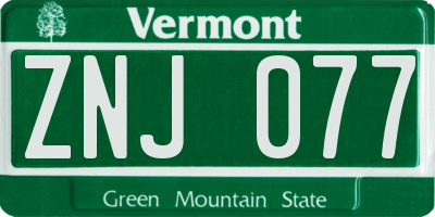 VT license plate ZNJ077