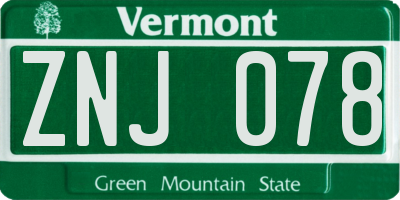 VT license plate ZNJ078