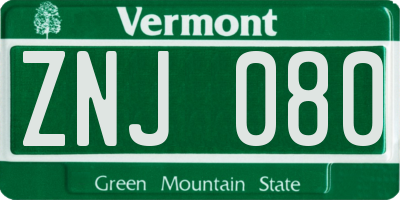 VT license plate ZNJ080