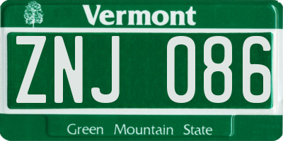 VT license plate ZNJ086