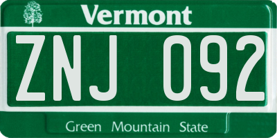 VT license plate ZNJ092
