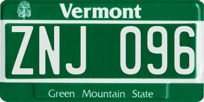 VT license plate ZNJ096