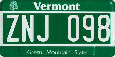 VT license plate ZNJ098