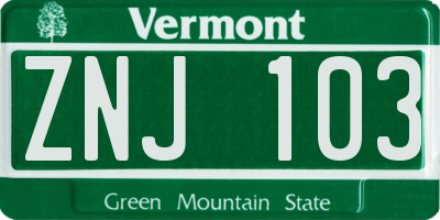 VT license plate ZNJ103