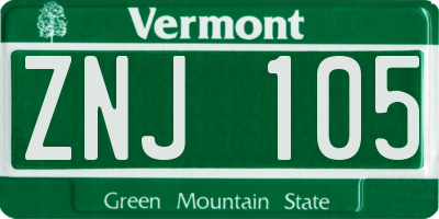 VT license plate ZNJ105