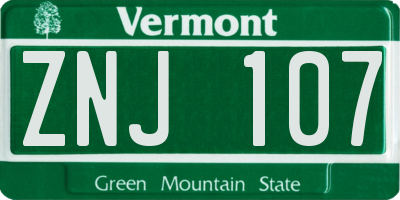 VT license plate ZNJ107