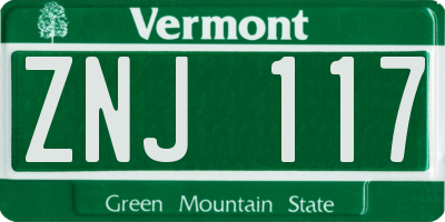 VT license plate ZNJ117