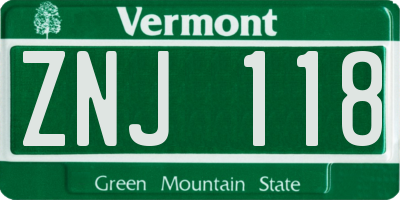 VT license plate ZNJ118
