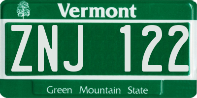 VT license plate ZNJ122