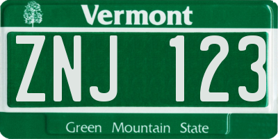 VT license plate ZNJ123