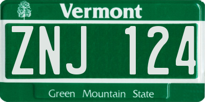 VT license plate ZNJ124