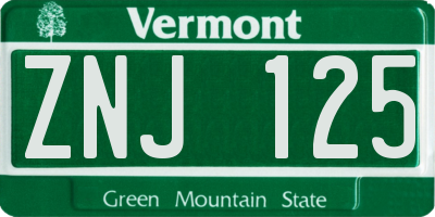 VT license plate ZNJ125