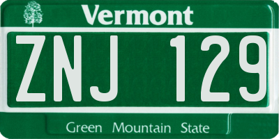 VT license plate ZNJ129