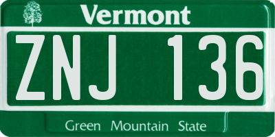 VT license plate ZNJ136