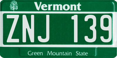 VT license plate ZNJ139