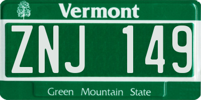 VT license plate ZNJ149