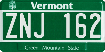 VT license plate ZNJ162