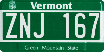 VT license plate ZNJ167