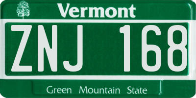 VT license plate ZNJ168