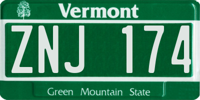 VT license plate ZNJ174