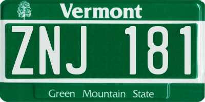 VT license plate ZNJ181