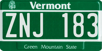 VT license plate ZNJ183
