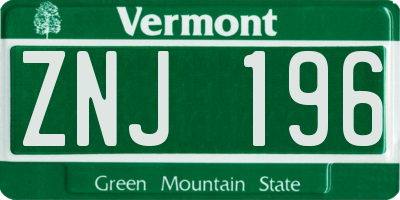 VT license plate ZNJ196