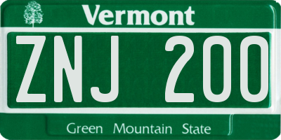 VT license plate ZNJ200