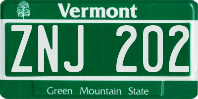 VT license plate ZNJ202