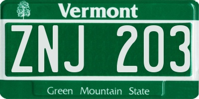 VT license plate ZNJ203