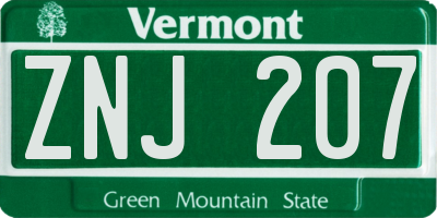 VT license plate ZNJ207