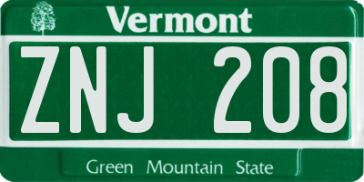 VT license plate ZNJ208