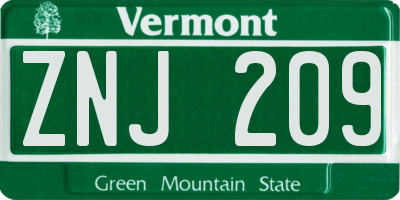 VT license plate ZNJ209