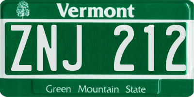 VT license plate ZNJ212