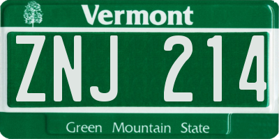 VT license plate ZNJ214