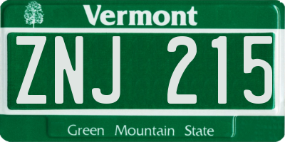 VT license plate ZNJ215
