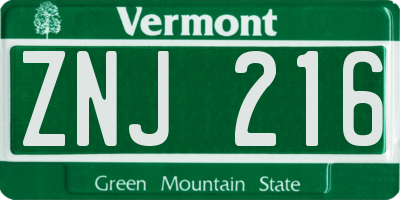 VT license plate ZNJ216