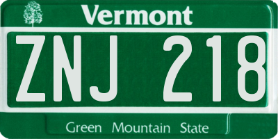 VT license plate ZNJ218