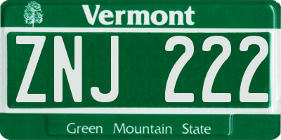 VT license plate ZNJ222
