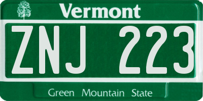 VT license plate ZNJ223