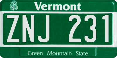 VT license plate ZNJ231