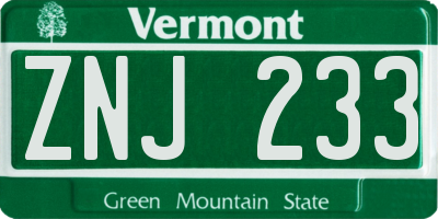 VT license plate ZNJ233