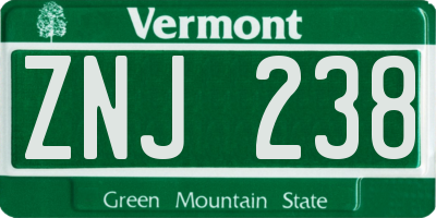 VT license plate ZNJ238