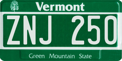 VT license plate ZNJ250