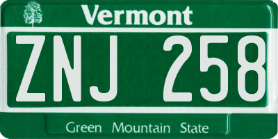 VT license plate ZNJ258