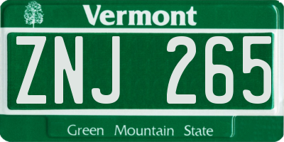 VT license plate ZNJ265