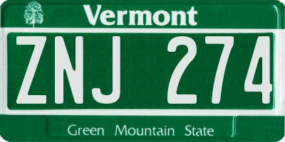 VT license plate ZNJ274