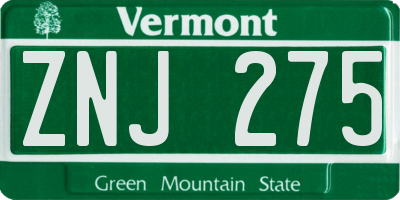 VT license plate ZNJ275