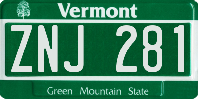 VT license plate ZNJ281