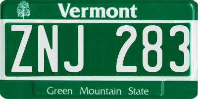 VT license plate ZNJ283